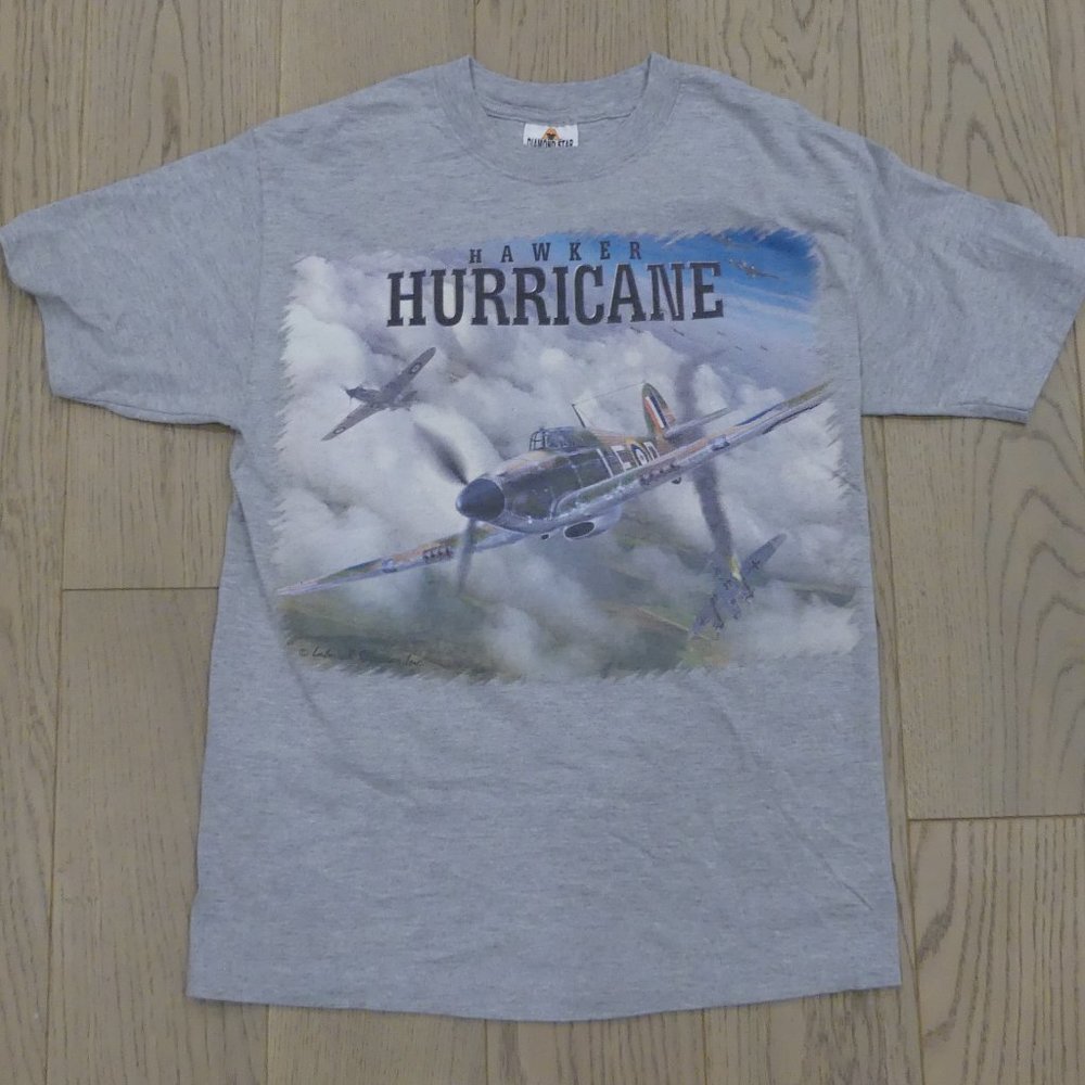 Hawker Hurricane Battle of Britian Diamond Star Grey Medium T-Shirt